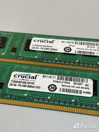 Оперативная память Crucial 2 гб DDR3 CT25664BA160B