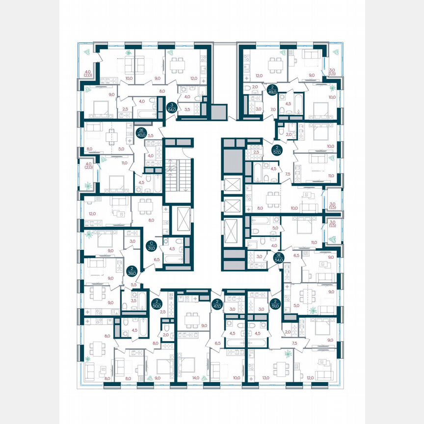 2-к. квартира, 57 м², 24/32 эт.