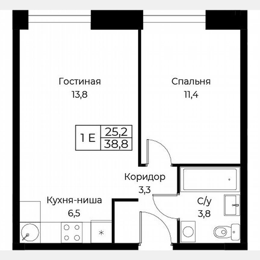 1-к. апартаменты, 38,8 м², 27/30 эт.