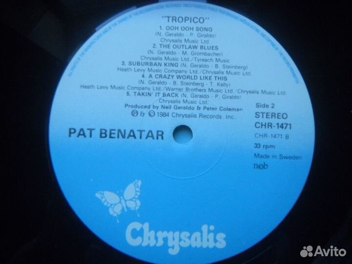 Pat Benanar Tropico Sw, Chrysalis In/Sl 1984 EX++