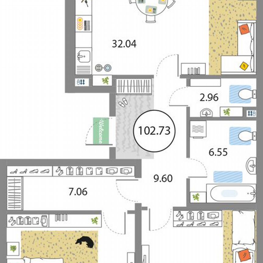 2-к. квартира, 102,7 м², 2/12 эт.