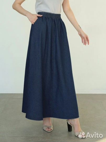 Джинсовая юбка миди