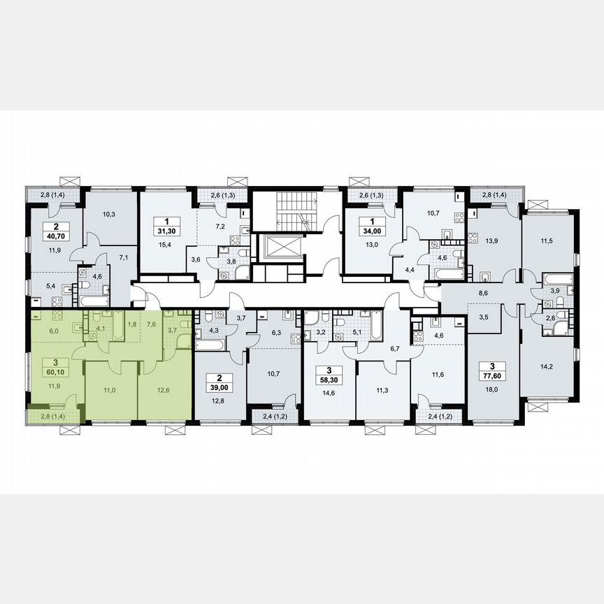 3-к. квартира, 60,1 м², 5/9 эт.