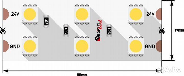 Светодиодная влагозащищенная лента DesignLed 28,8W/m 120LED/m 5050SMD холодный белый 5M 000522