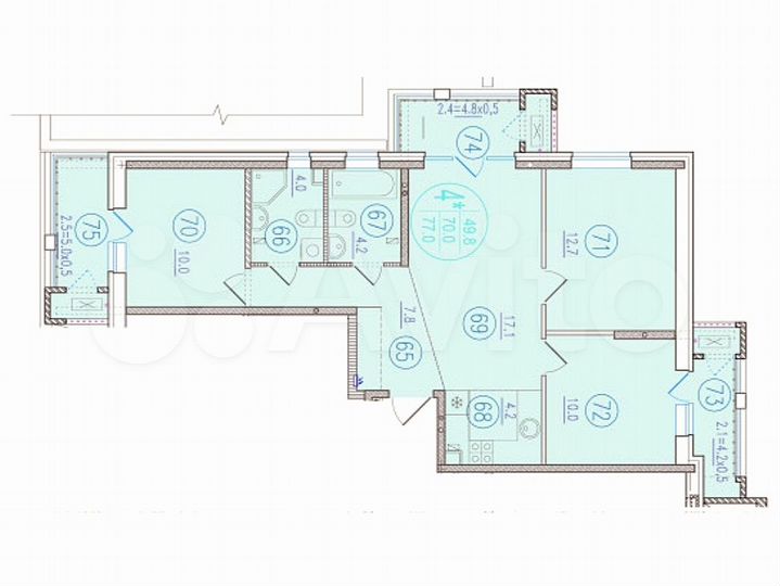 3-к. квартира, 77 м², 2/13 эт.