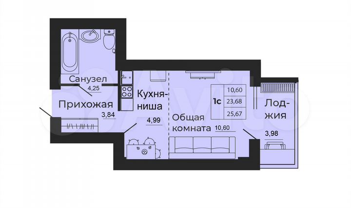 Квартира-студия, 25,6 м², 5/5 эт.