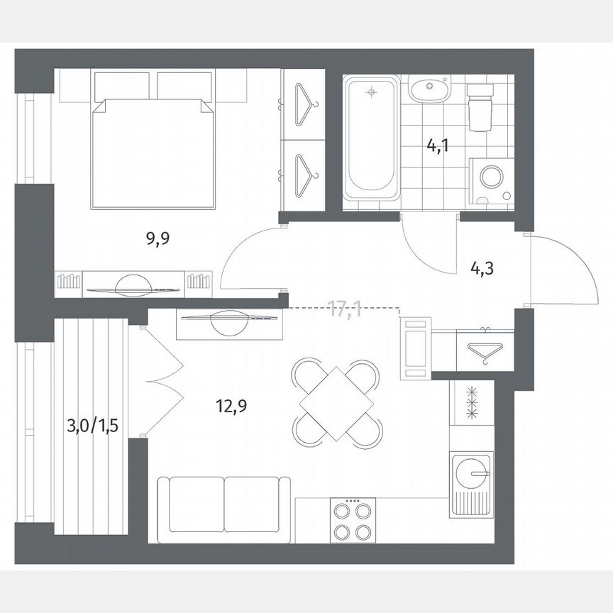 1-к. квартира, 32,7 м², 3/12 эт.