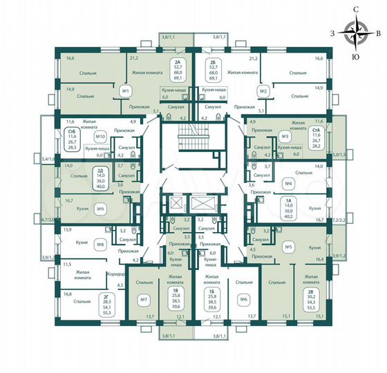 2-к. квартира, 55,3 м², 13/17 эт.