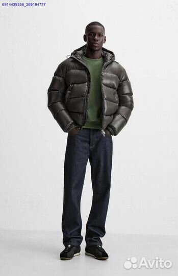 Пуховик Zara x Moncler глянцевый Хаки (Арт.42567)