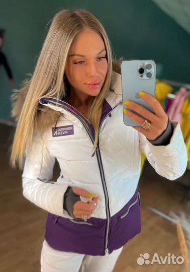 Куртка горнолыжная женская белая/фиолетовая