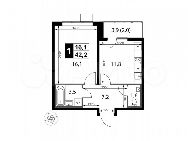 1-к. квартира, 42,2 м², 24/25 эт.