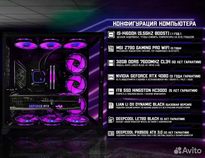 Игровой пк 14600K/ RTX 4080/ 32гб DDR5 7600 MHz