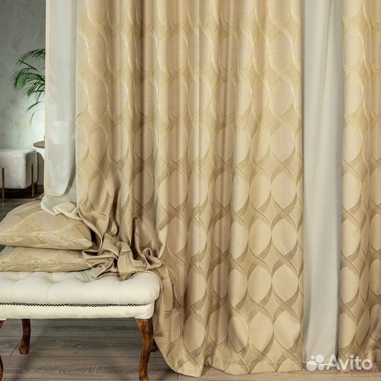 Шторы жаккард Альба Золотой песок готовые