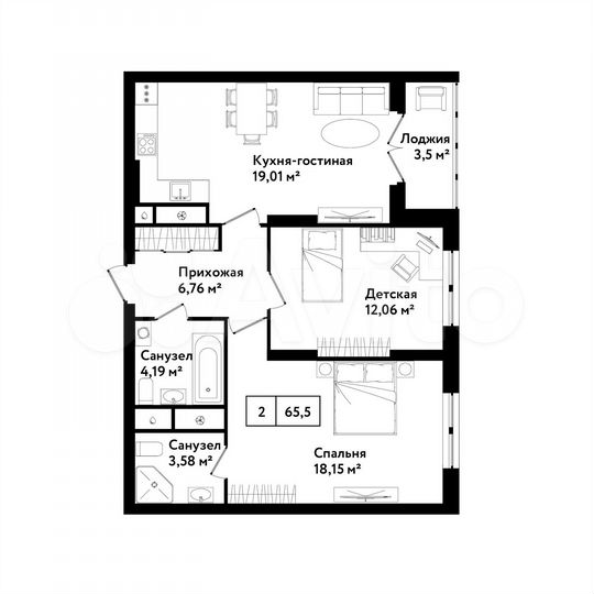 2-к. квартира, 65,5 м², 5/25 эт.