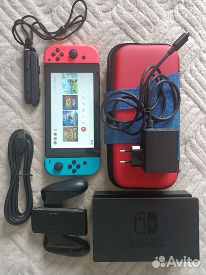 Nintendo Switch rev1 чипованая + 128 Гб комплект
