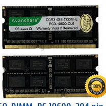 Оперативная память DDR3 so-dimm 4GB 1333MHz 1.5V