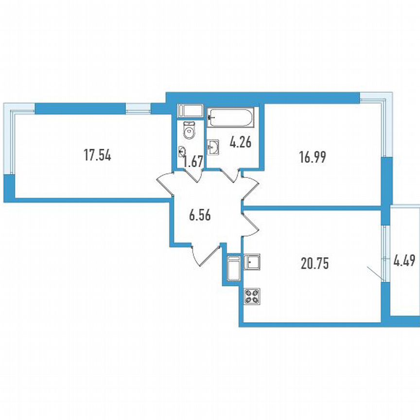 2-к. квартира, 70 м², 4/13 эт.