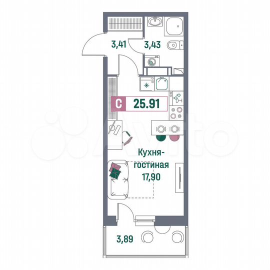 Квартира-студия, 25,9 м², 11/16 эт.