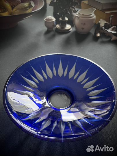 Конфетница фруктовница синее стекло СССР