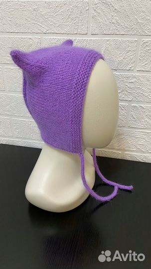 Котошапка, чепчик с ушками сиреневый