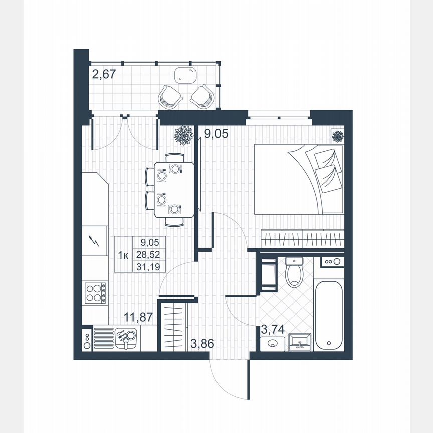 1-к. квартира, 29,9 м², 7/8 эт.