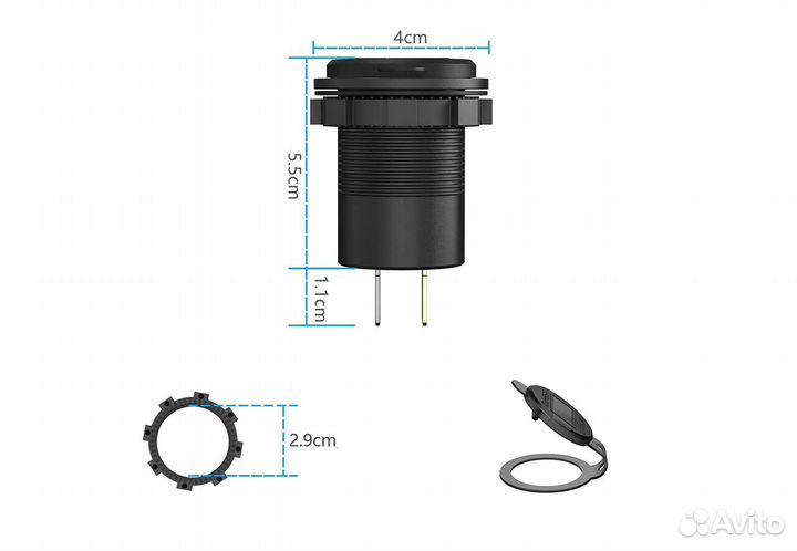 Гнездо USB QC3.0+Type-C PD врезное с вольтметром