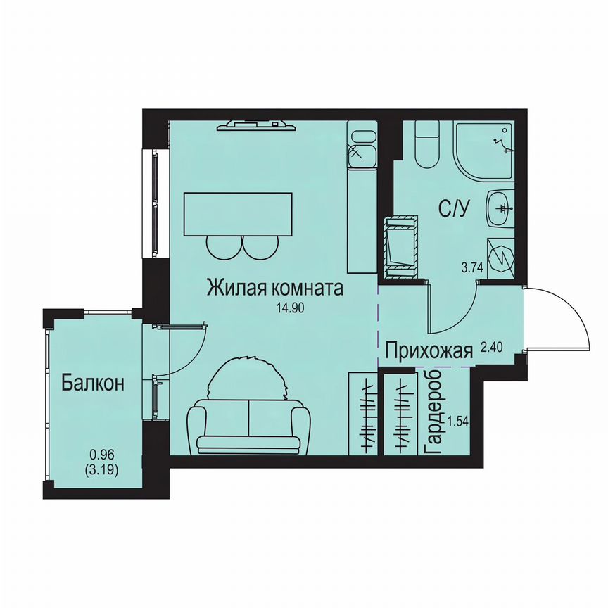 Квартира-студия, 23,5 м², 3/9 эт.