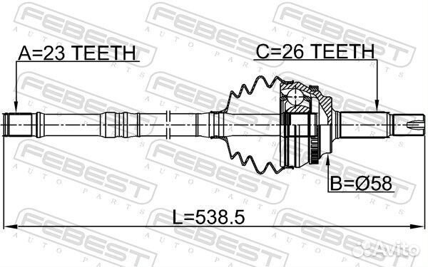 ШРУС наружный с валом febest, 0114ZZE120A48LH