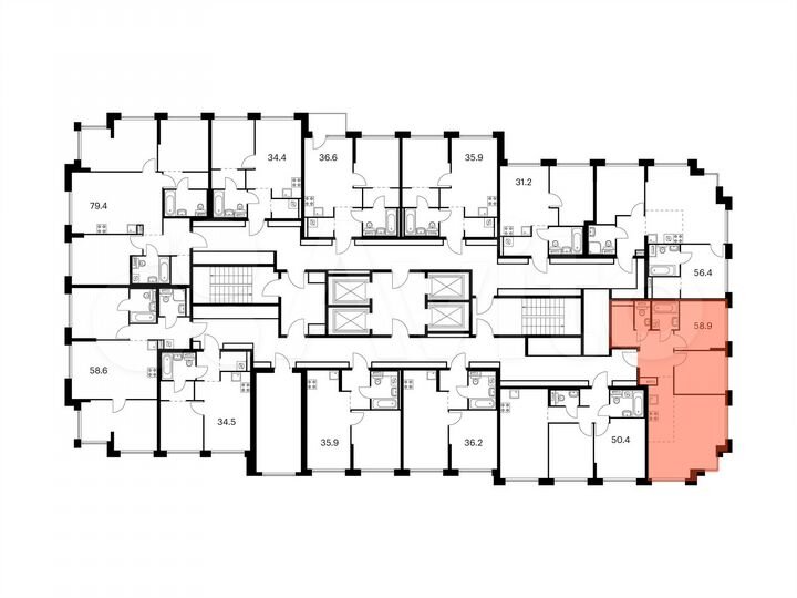 2-к. квартира, 58,9 м², 26/32 эт.