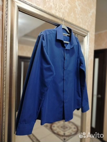 Эффектная синяя мужская рубашка grossir. Размер L