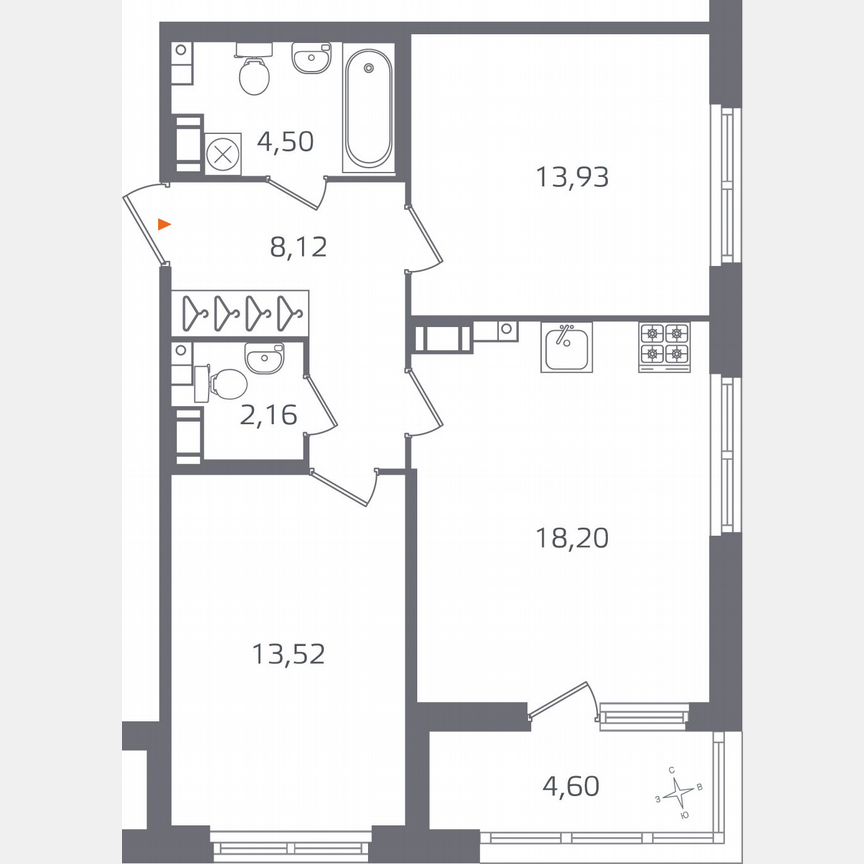 2-к. квартира, 62,7 м², 7/15 эт.