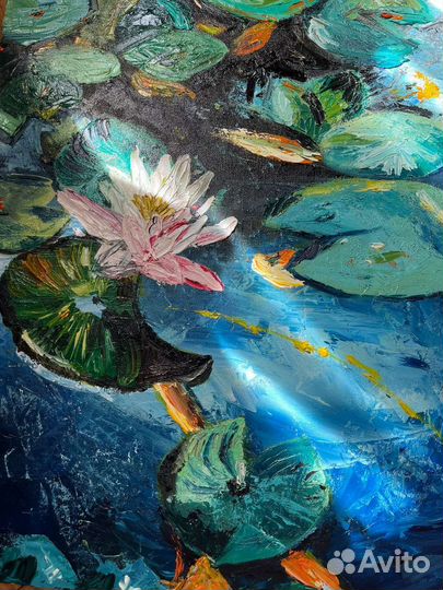 Картина маслом на холсте интерьерная кувшинки