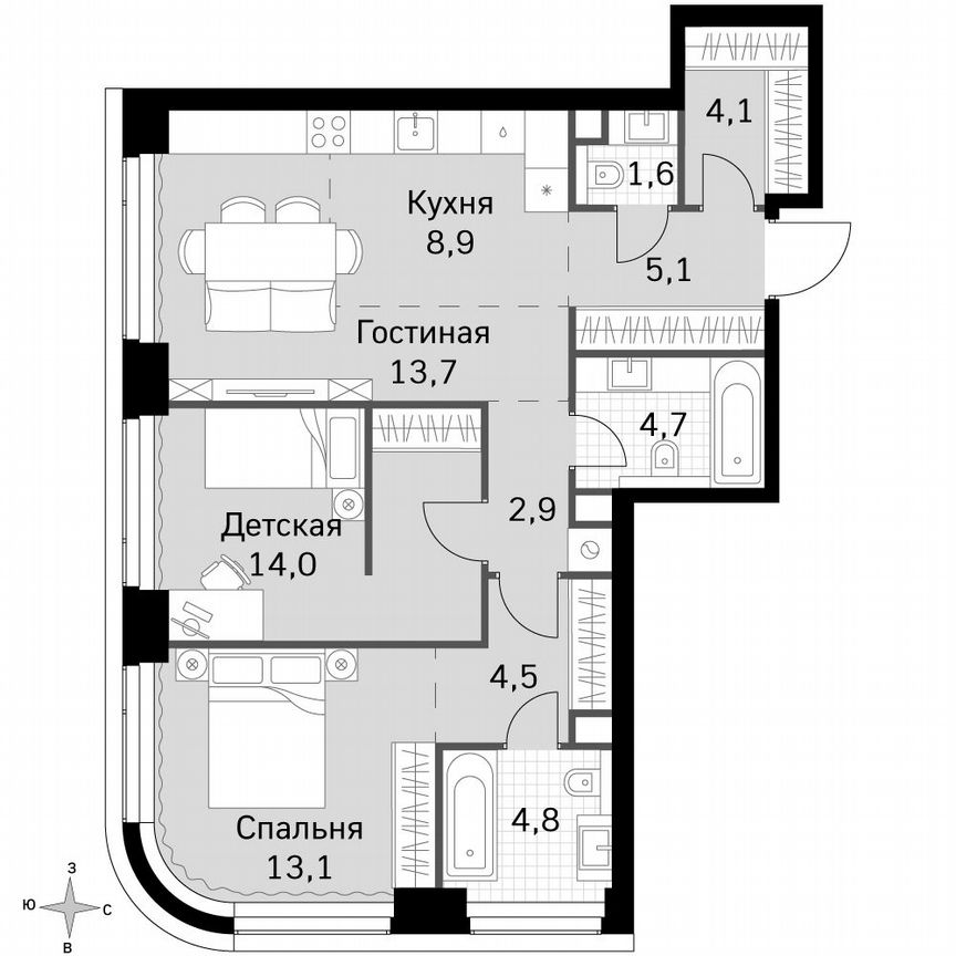 2-к. квартира, 77,4 м², 26/49 эт.