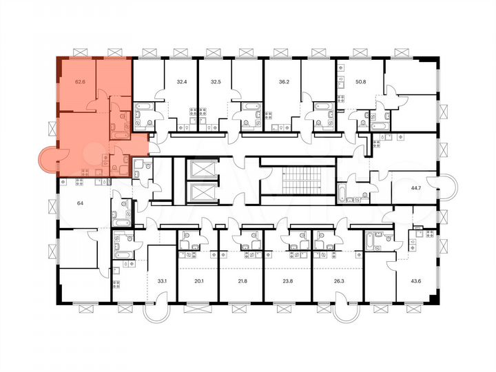 2-к. квартира, 62,6 м², 4/9 эт.