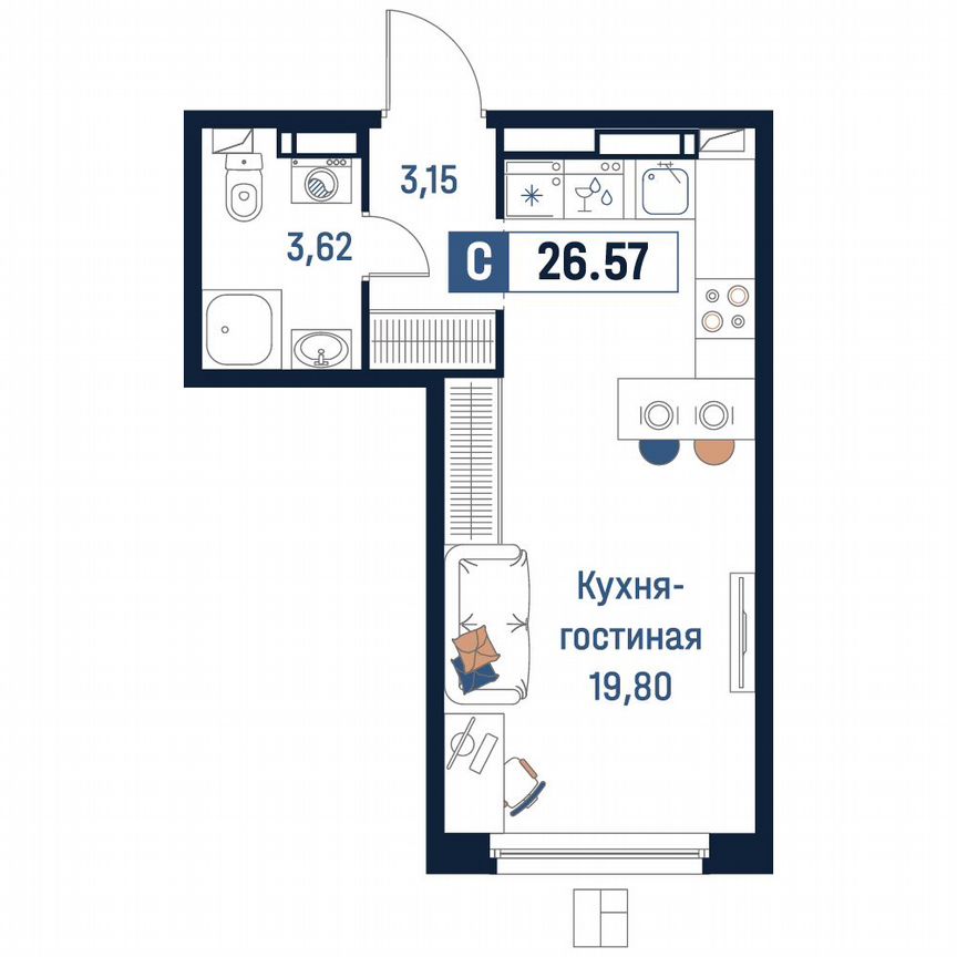 Квартира-студия, 26,6 м², 9/18 эт.