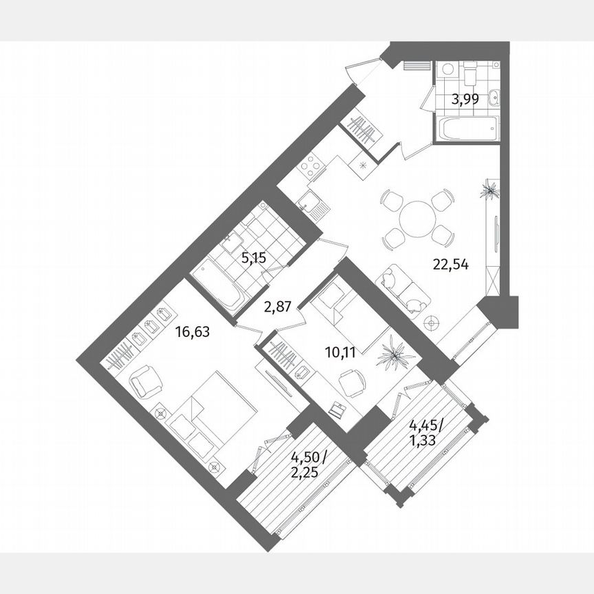 2-к. квартира, 67,8 м², 12/13 эт.