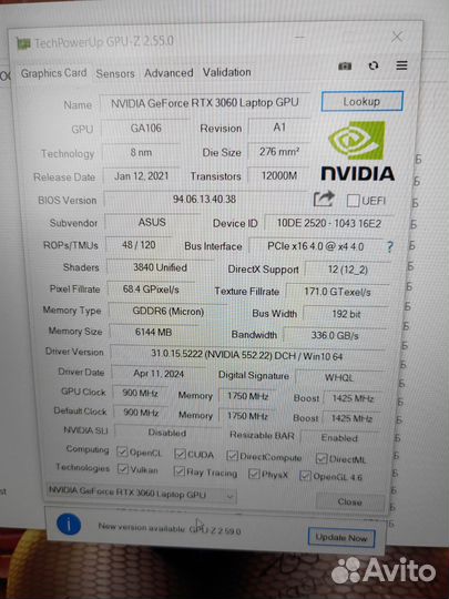 Asus i7-11370H/RTX3060/RAM16/SSD512/15.6 144mz