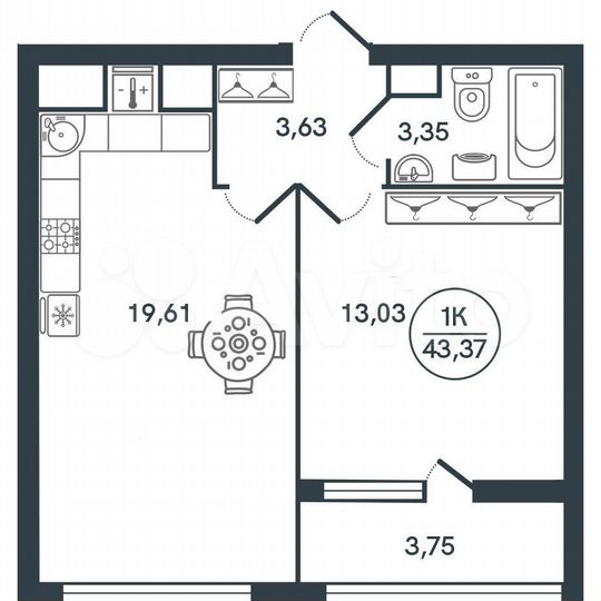 1-к. квартира, 43,4 м², 10/17 эт.
