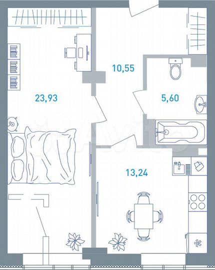 1-к. квартира, 53,8 м², 4/19 эт.
