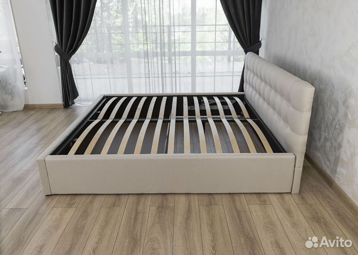 Кровать 200х200 с подъемным механизмом бежевая