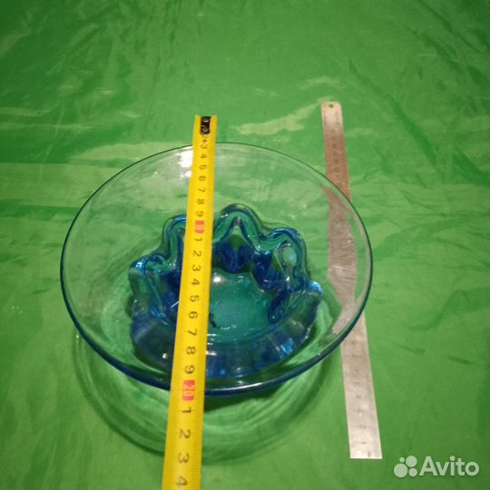 Конфетница бирюзовое стекло СССР
