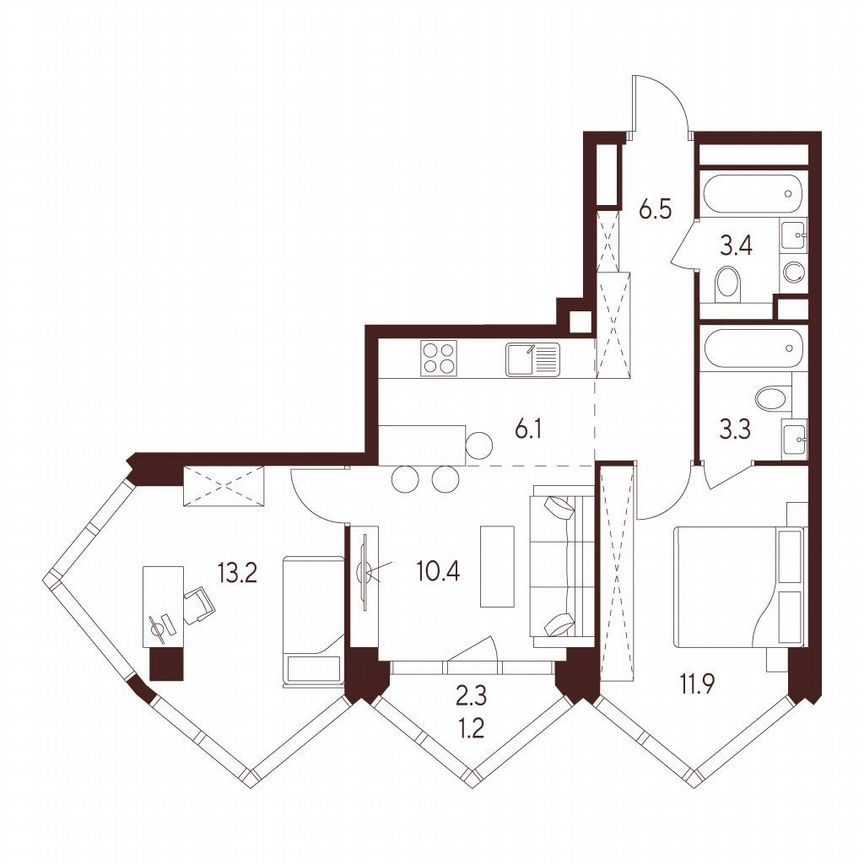 3-к. квартира, 54,8 м², 23/28 эт.