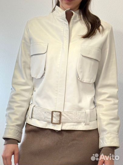 Белая куртка женская натуральная кожа 38
