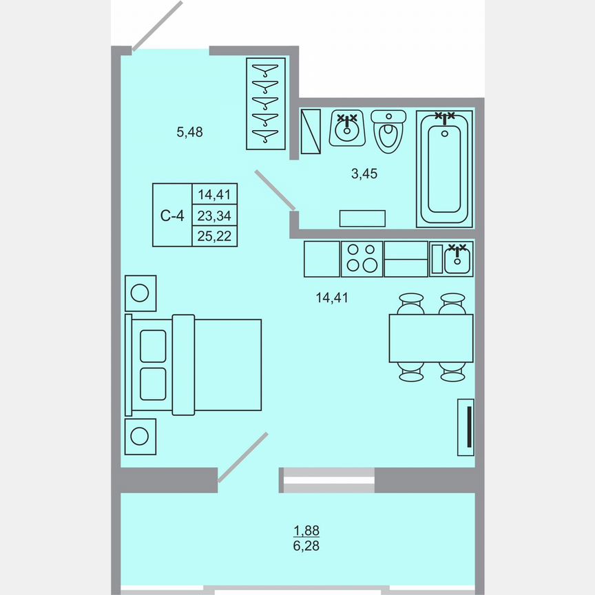Квартира-студия, 25,2 м², 13/17 эт.
