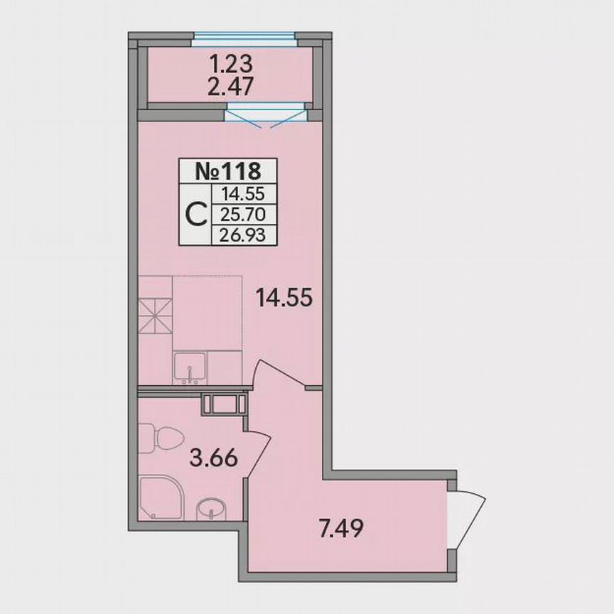 Квартира-студия, 26,9 м², 4/8 эт.