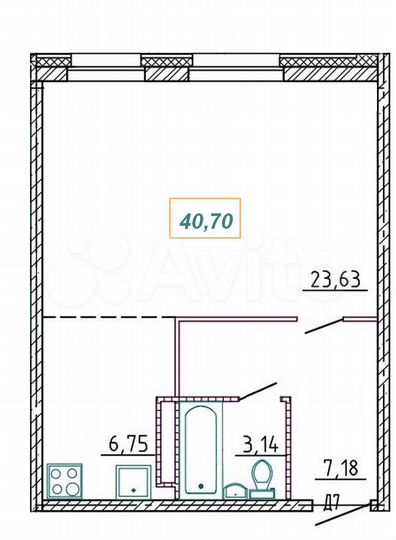 1-к. квартира, 40,7 м², 1/10 эт.
