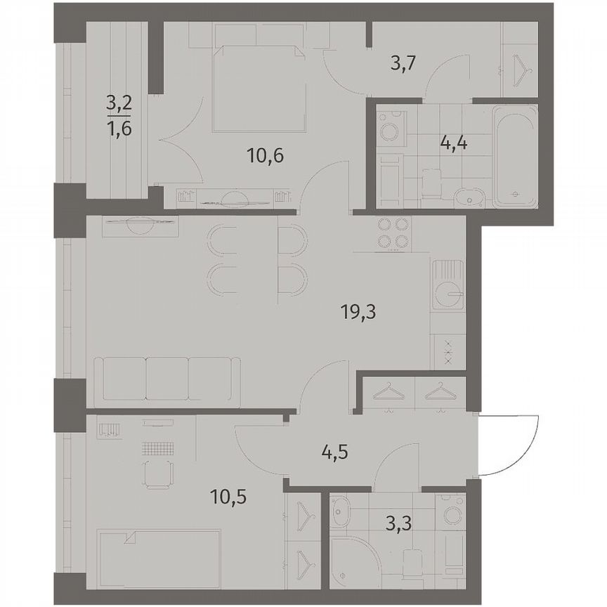 2-к. квартира, 57,9 м², 9/11 эт.