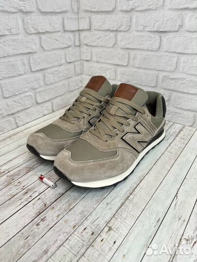 Кроссовки великаны New Balance 574 без сетки хаки