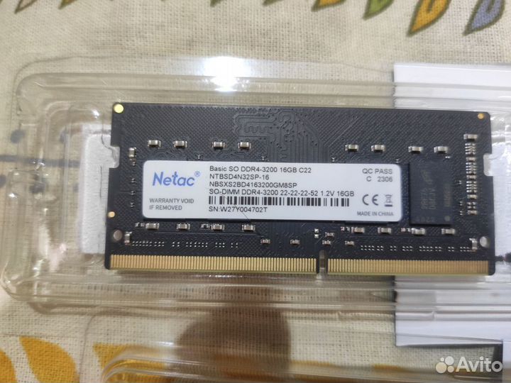 SO-dimm Netac (ntbsd4N32SP-16N) DDR4 16Gb 3200 2шт