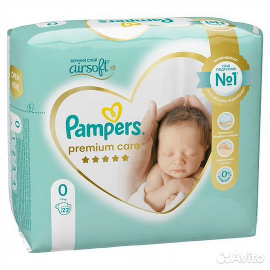 Подгузники Pampers Premium Care 0 1.5-2.5кг 22шт
